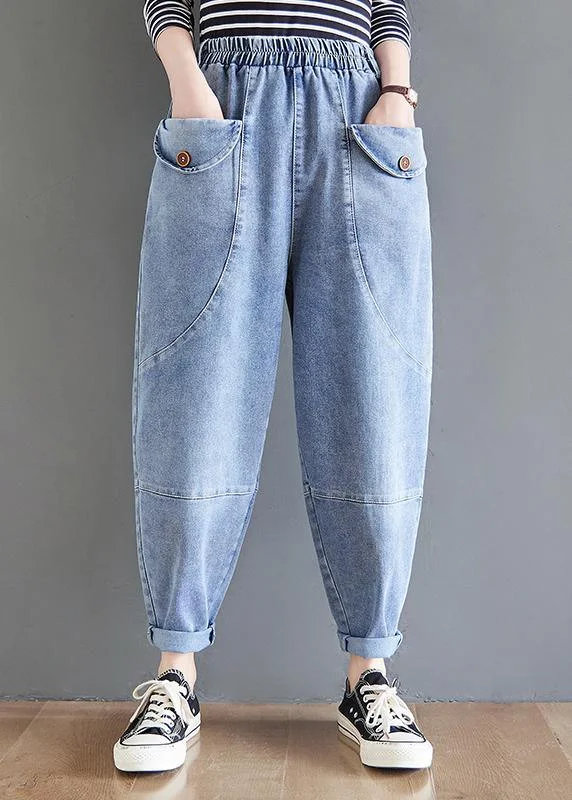 Daily Deals French Blue Women Pants Spring Elastic Waist Fabrics Wild Trousers