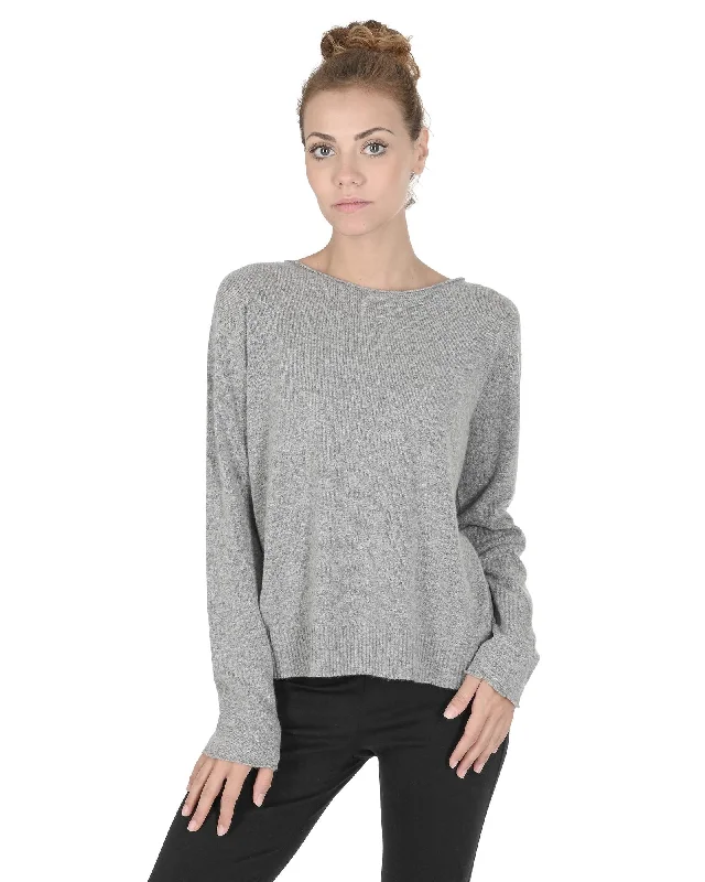 New Deals Crown of Edinburgh Cashmere Women's Cashmere Boatneck Sweater for Women in Grigio Peltro - M