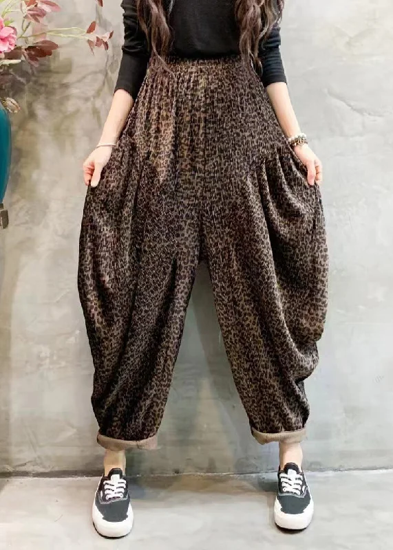 The Best Prices Fashion Leopard Print Draping High Waist Wide Leg Pants