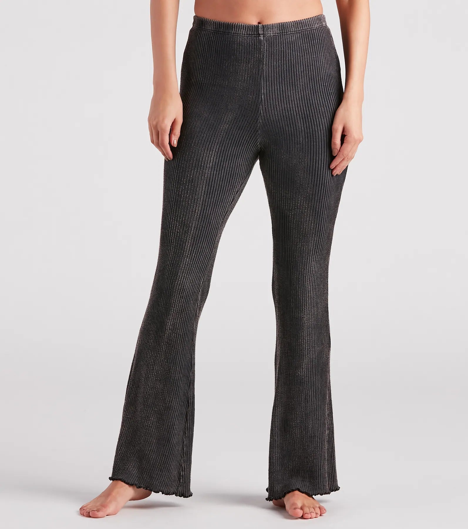 Stock Clearance Chill Mood Ribbed Knit Flare-Leg Pants