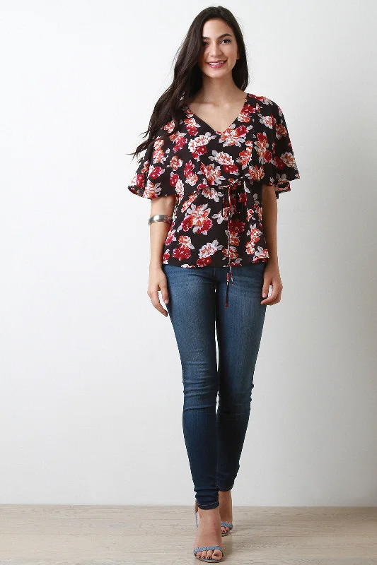 Year-End Sale Floral Deep V-Neck Tiered Top