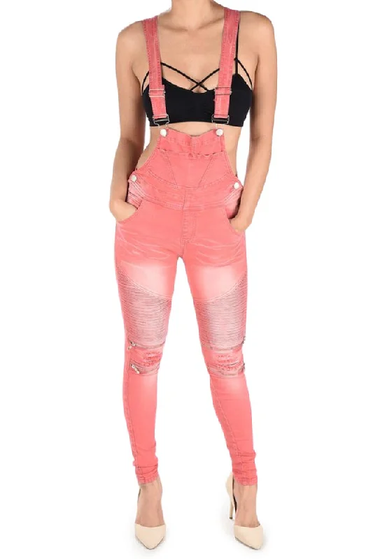 Super Bargain Women's Moto Denim Twill Overalls
