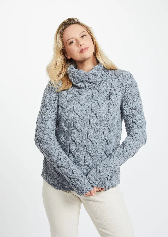 Weekend Discounts to Enjoy Aran Cowl Neck Chunky Sweater | Ocean Grey