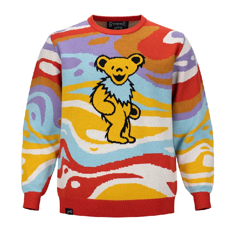 Stock Clearance Grateful Dead | Crewneck Sweater | Yellow Bear Collage in Red