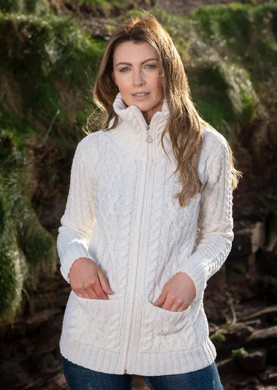 Hurry In Aran Claddagh Zip Cardigan | Natural
