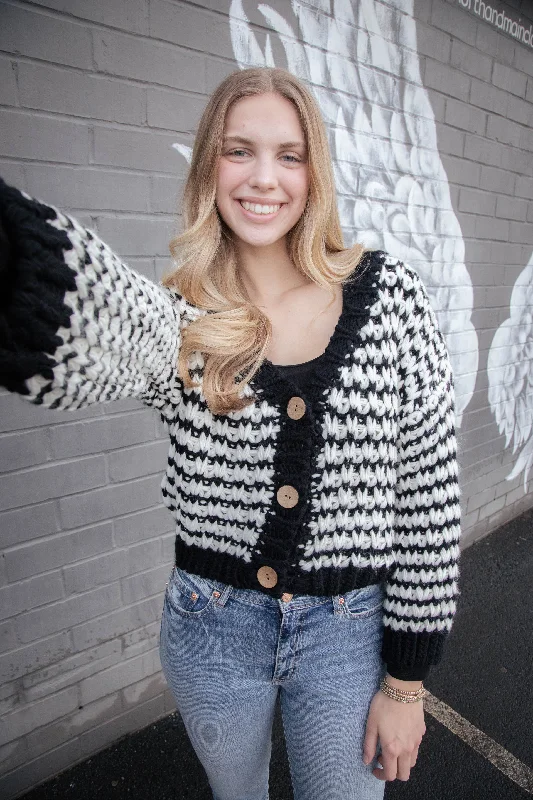 Extra Savings Brea Striped Cardigan, Black/White