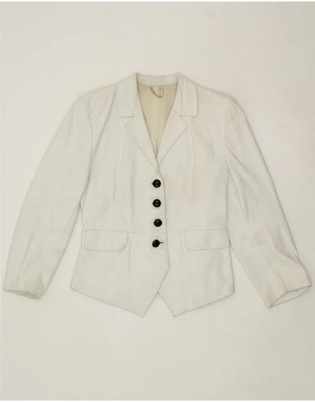 Bonus Savings VINTAGE Womens Leather 4 Button Blazer Jacket UK 10 Small White