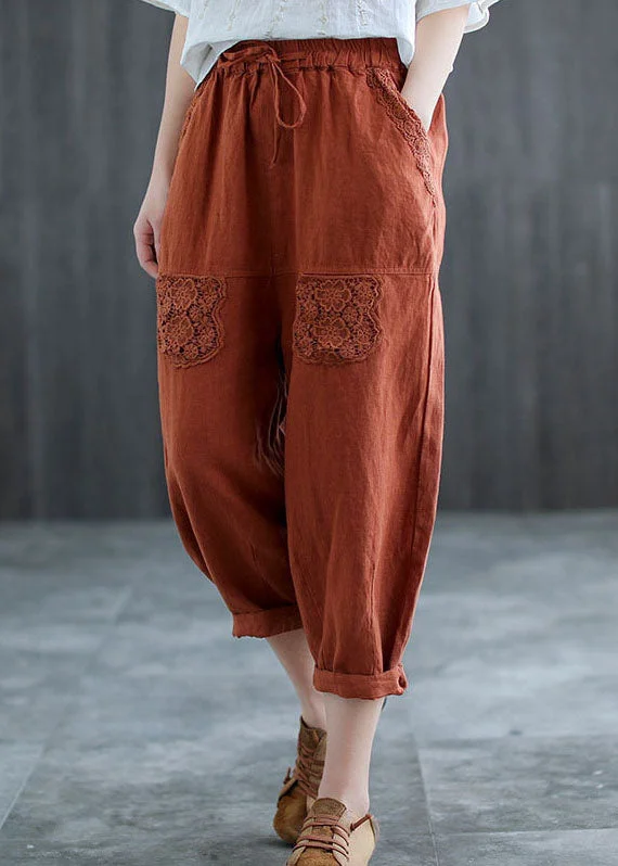 Sneak Peek Sale Fashion Mulberry Hollow Out Lace Patchwork Linen Harem Pants Fall