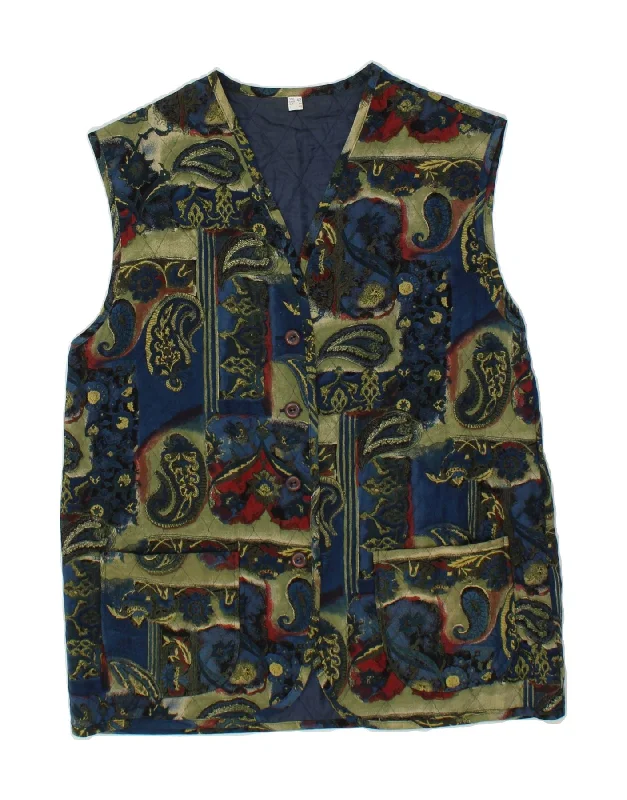 Can't Resist VINTAGE Womens Quilted Gilet EU 42 Large Blue Paisley