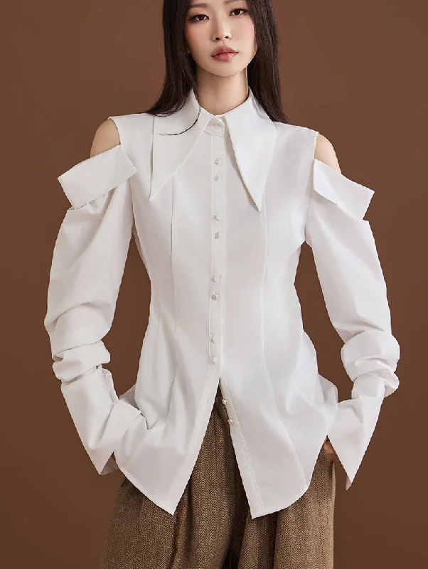 Special Discount S9026 Shoulder Slit Pintuck Shirt
