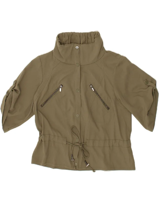 Weekend Specials to Indulge In VINTAGE Womens 3/4 Sleeve Crop Bomber Jacket UK 10 Small Khaki Polyester