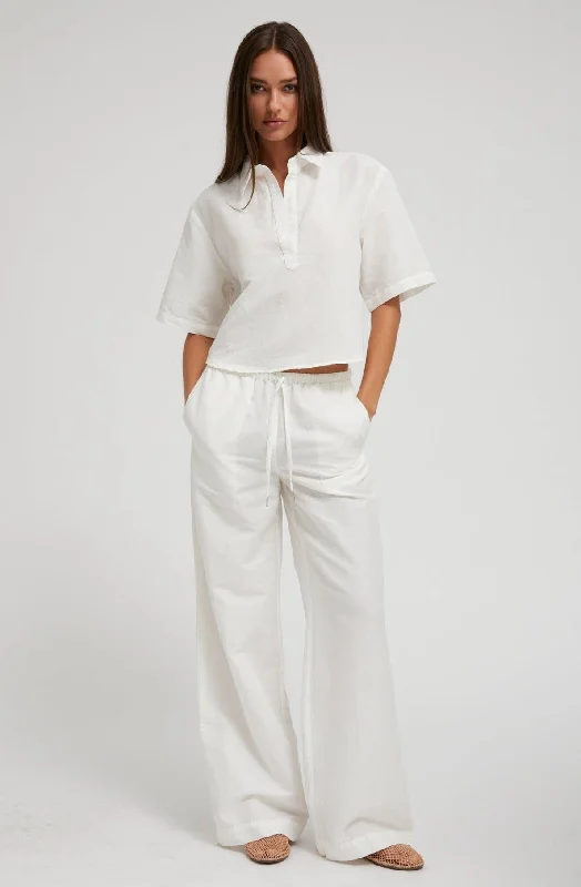 Weekend Savings Bonanza White Linen Drawstring Pants