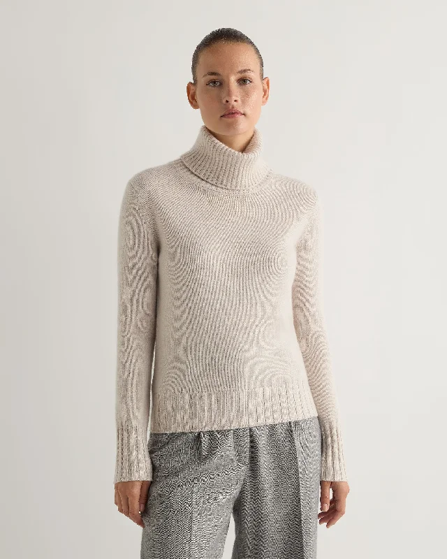 Price Reduction Women's Hazel Chunky Turtle Neck Cashmere Sweater Frost White