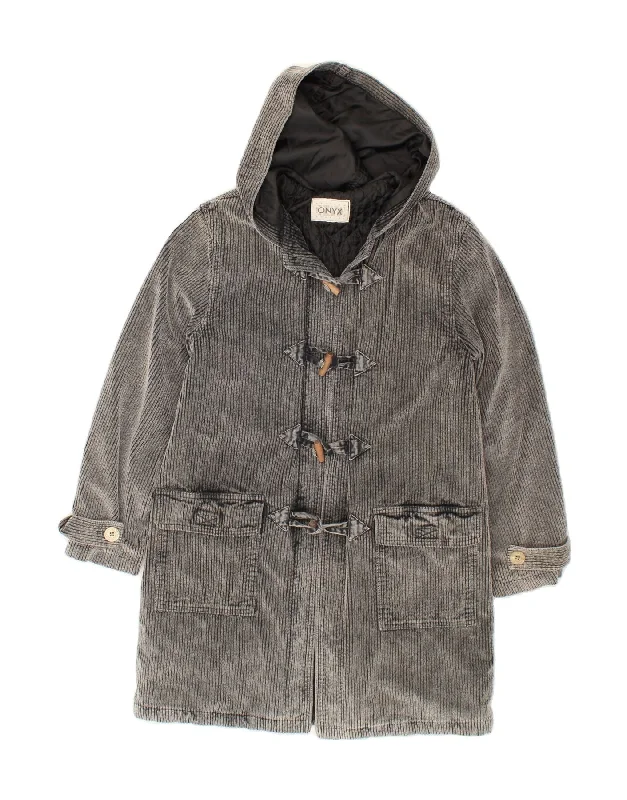 Weekend Shopping Extravaganza ONYX Womens Corduroy Hooded Duffle Coat UK 12 Medium Grey Striped
