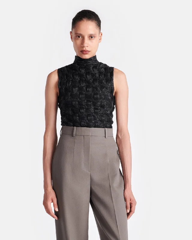 Act Fast Harriet - Seersucker Okobor™ Alt-Leather Top - Black