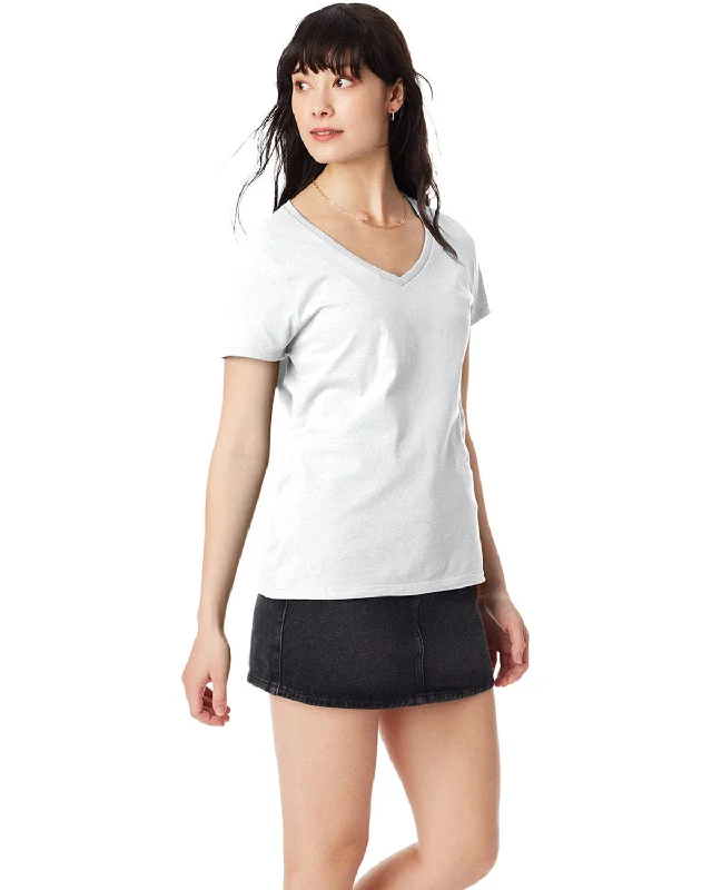 Hanes Ladies Ringspun Cotton Nano V-Neck T-Shirt | White