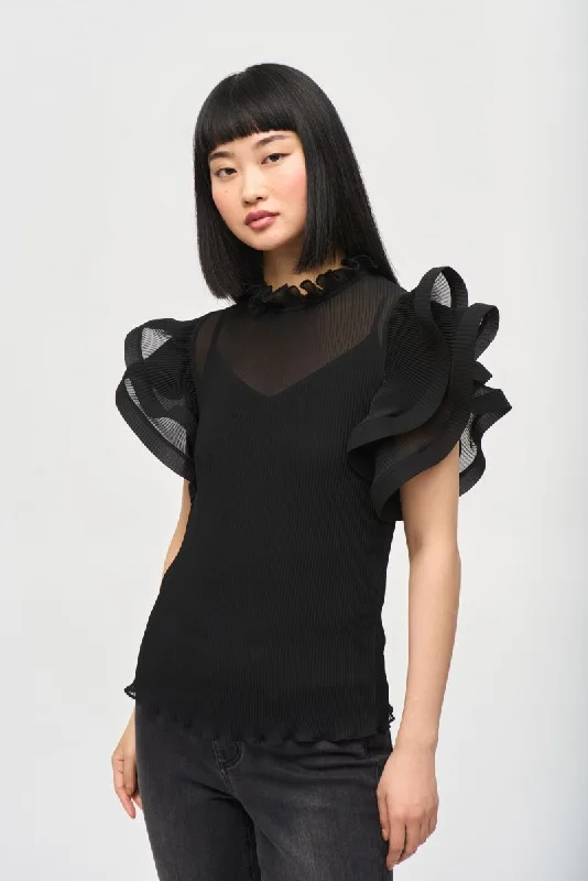 Extra Savings Joseph Ribkoff Black Chiffon Ruffled Sleeve Turtle Neck Top 243957