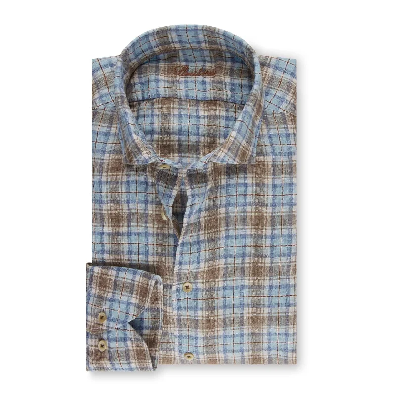 Blue Checked Linen Fitted Body Shirt - Stenströms