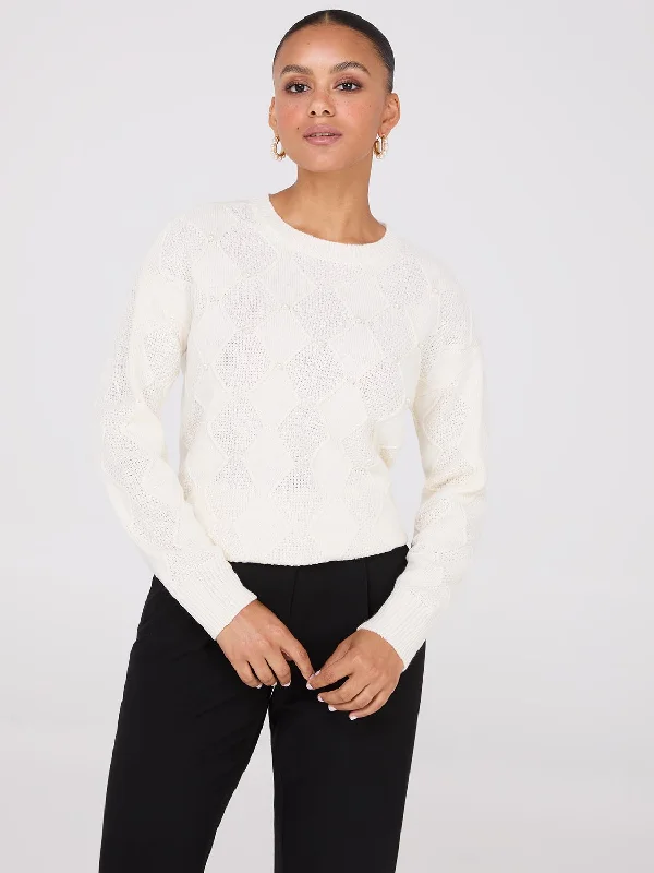 Weekend Savings Extravaganza Pearl Embellished Diamond Cable Sweater