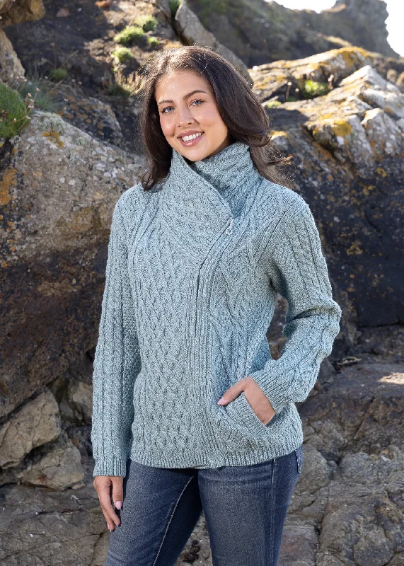 Anniversary Sale Aran Bikers Claddagh Side Zip Cardigan | Aqua
