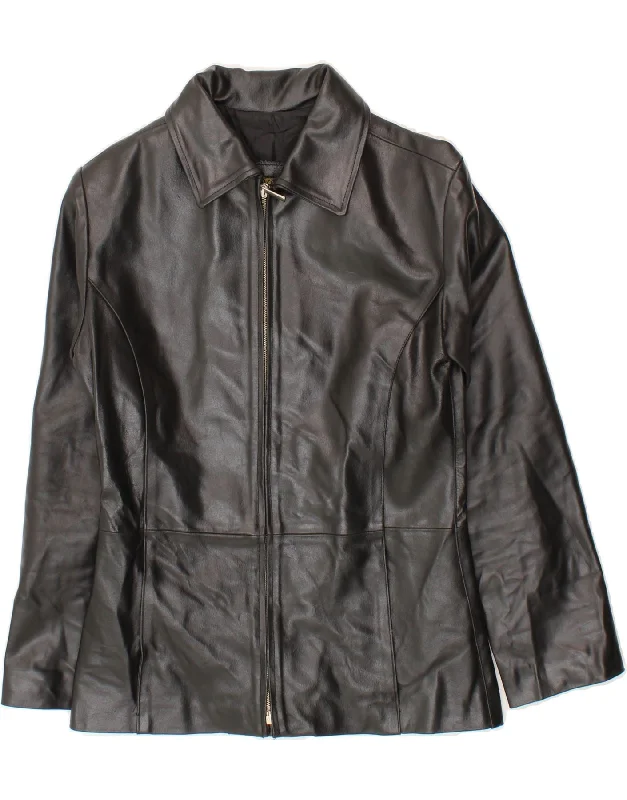 Stock Clearance VINTAGE Womens Leather Jacket IT 46 Large Black Leather