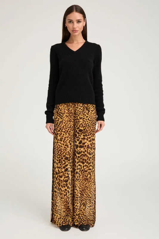 Year-End Clearance Dark Leopard Silk Wide Leg Trousers