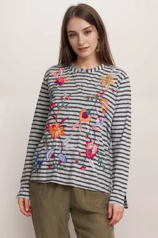 Weekend Specials to Grab Johnny Was Sandra Split Stripe Cotton Jersey Tee J11323