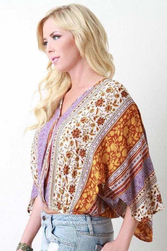 Super Deal Floral Bohemian Surplice Blouse