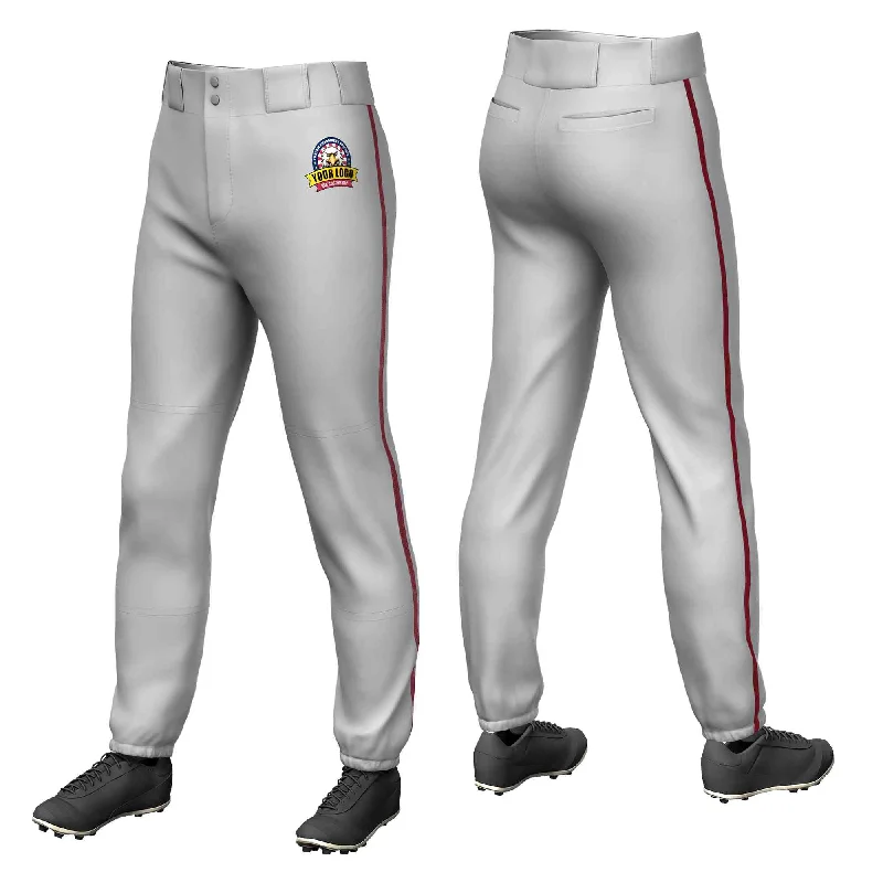 Custom Gray Crimson Classic Fit Stretch Practice Pull-up Baseball Pants