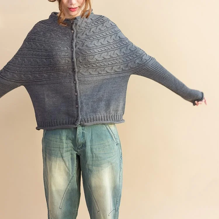 Deal Dash Gray cable knit batwing sweater coat oversized knitwear cotton short knitted tops