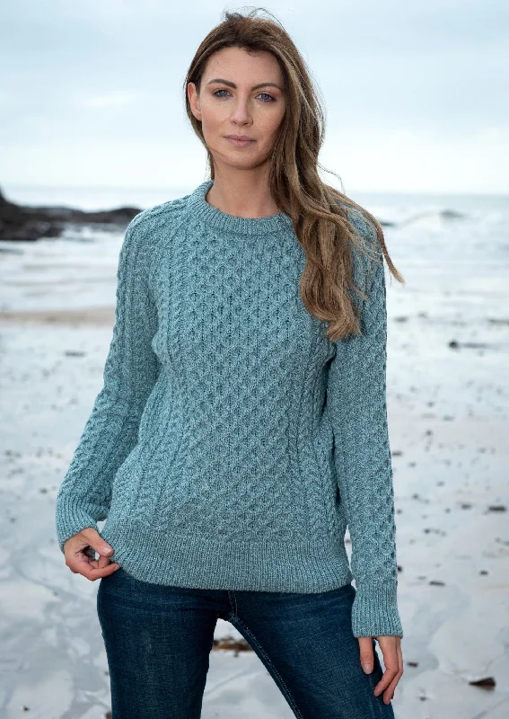 New Deals Ladies Slim-Fit Aran Sweater | Aqua