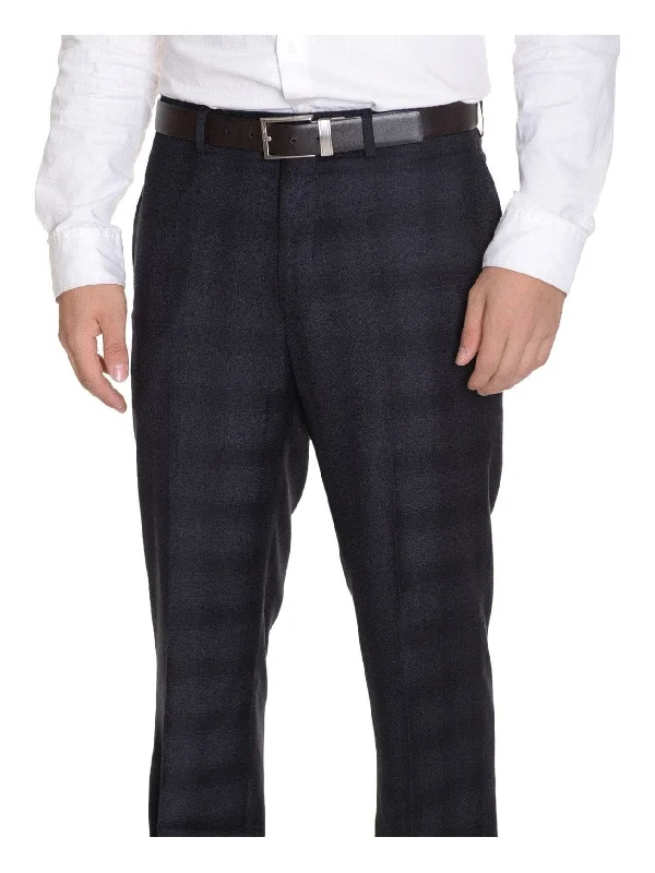 Calvin Klein Slim Fit Charcoal Gray Plaid Flat Front Washable Dress Pants