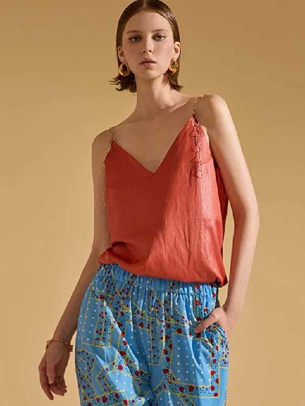 Year-End Sale B9091 Glossy Chain Sleeveless Blouse