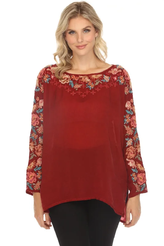New Deals Johnny Was Red Floral Embroidered Tunic Top JW5678