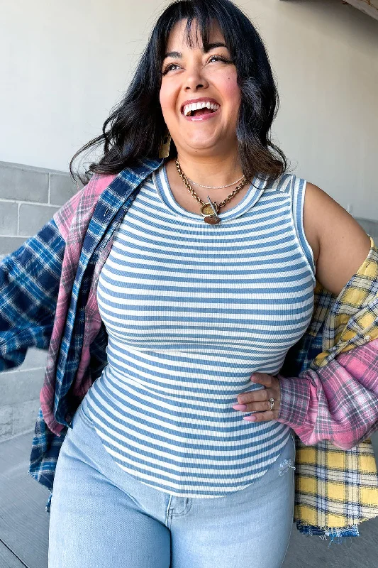 Weekend Discounts to Enjoy Emma Striped Tank - Blue