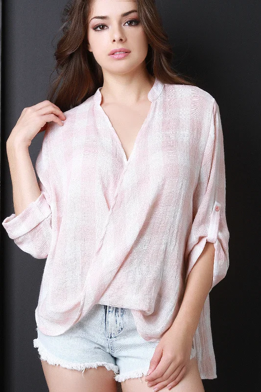Weekend Deals You Can't Resist Draped Deep V Gingham Print Top