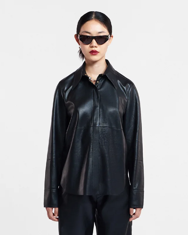 Doorbuster Deal Naum - Okobor™ Alt-Leather Shirt - Black