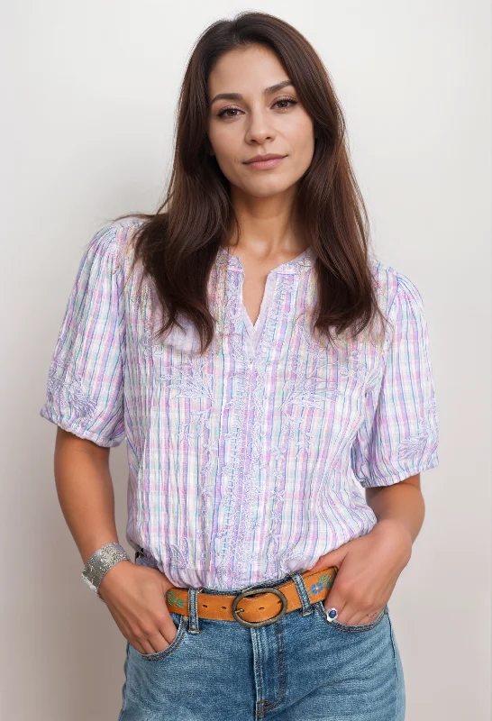 Steals and Deals Johnny Was Malo Puff Sleeve Blouse Boho Chic W12922