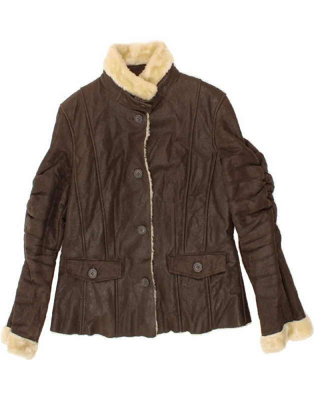Crazy Deal OVIESSE Womens Leather Sherpa Jacket IT 48 XL Brown Leather