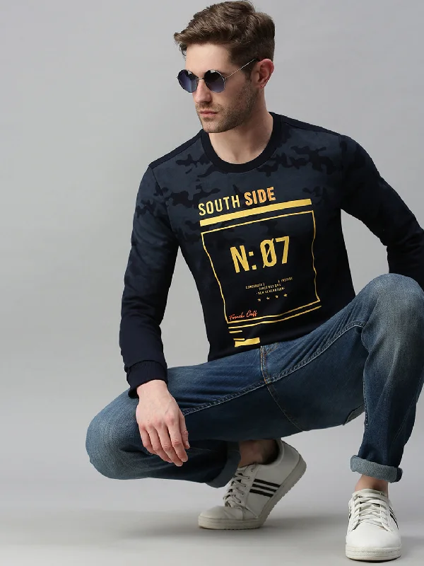 Men Printed Navy Blue Sweatshirt