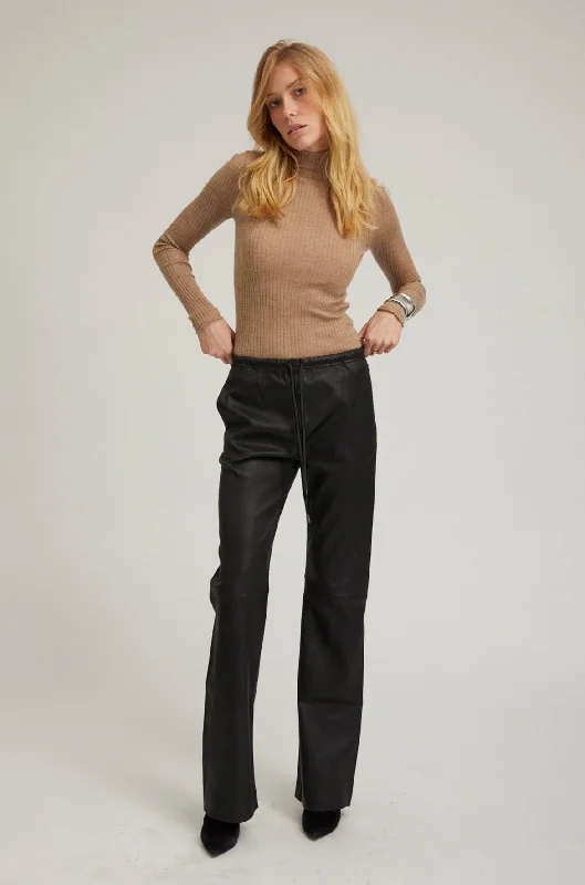 One-Day Only Black Leather Straight Leg Pants