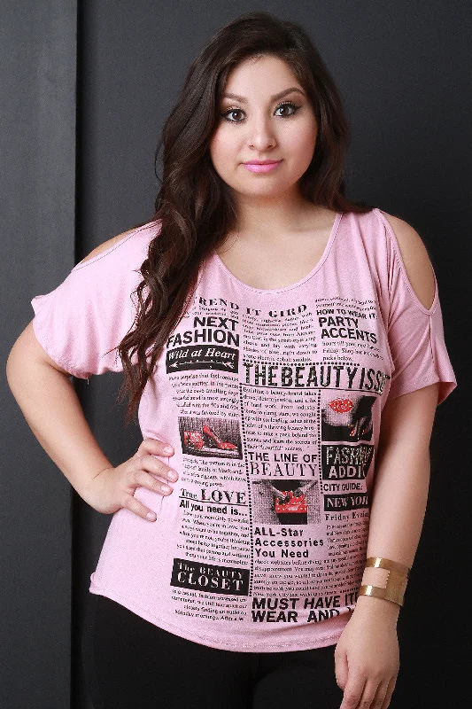Unwind with Weekend Discounts Fashion Newsletter Graphic Print Cold Shoulder Tee