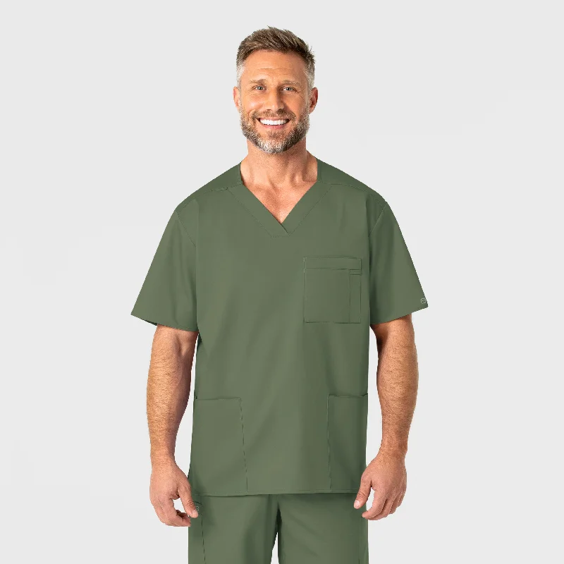 WonderWORK Men's V-Neck Scrub Top - Olive