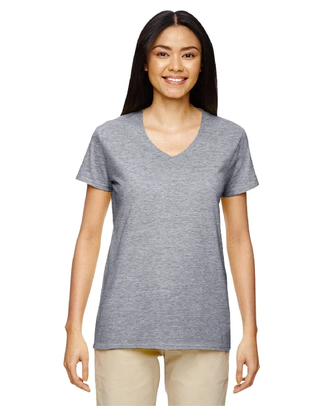 Gildan Ladies Heavy Cotton 5.3 oz. V-Neck T-Shirt | Graphite Heather