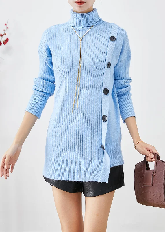 Today's Deal Handmade Blue Asymmetrical Patchwork Thick Knit Sweater Fall