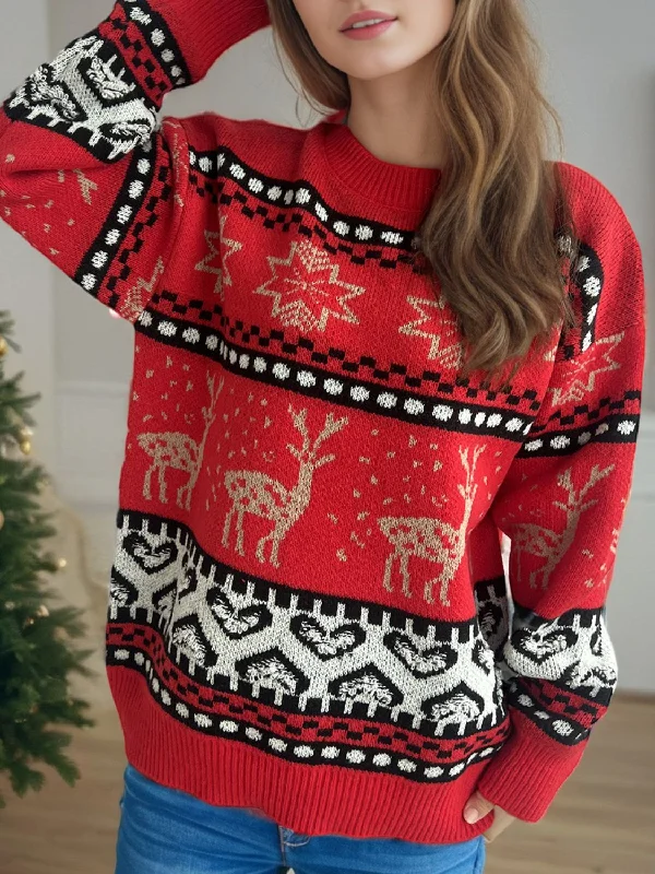 Weekend Specials to Snag Christmas Element Round Neck Long Sleeve Sweater