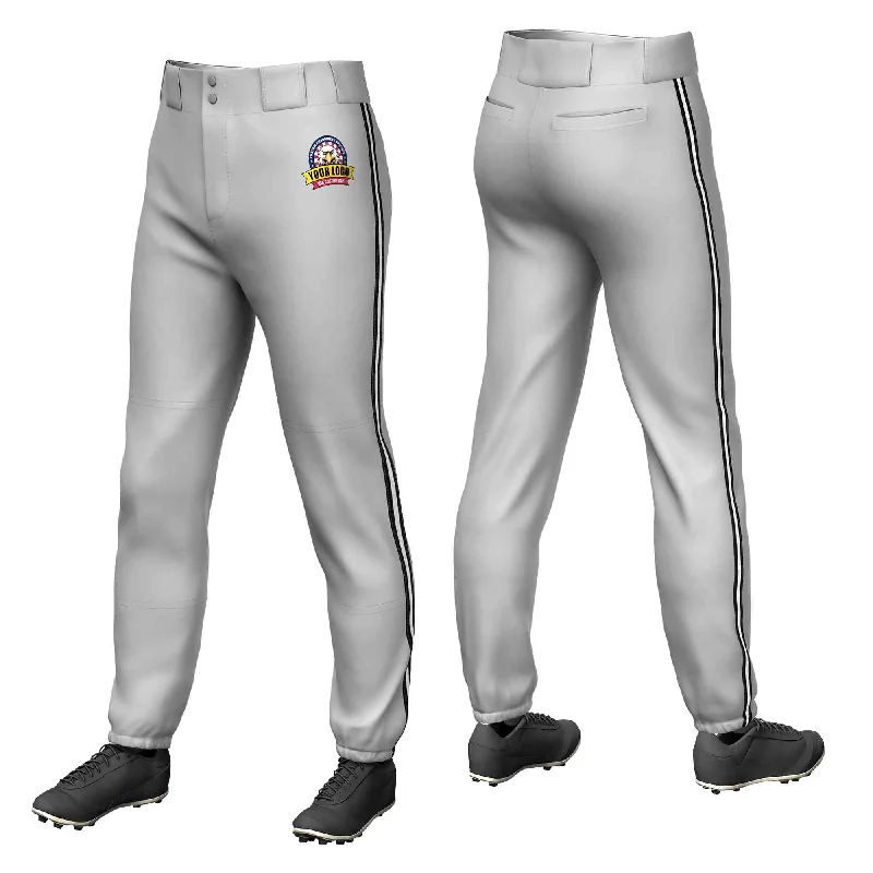 Custom Gray Black White-Black Classic Fit Stretch Practice Pull-up Baseball Pants