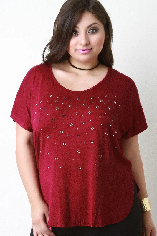 New Deals Grommets and Crystals Dolman Sleeve Tee