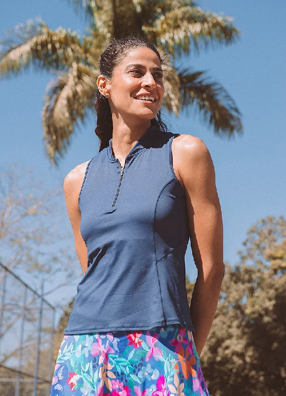 Unwind with Weekend Discounts Alley Mock-Neck Tank (Navy)