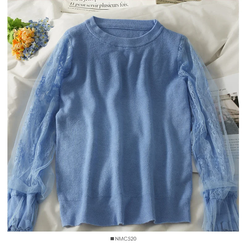 Weekend Discounts to Savor Mesh stitching loose and slim long sleeve Pullover Sweater  1817